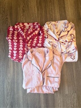 Victoria's Secret Red Heart, Light Pink Candy Canes and Pale Pink Pajama Set